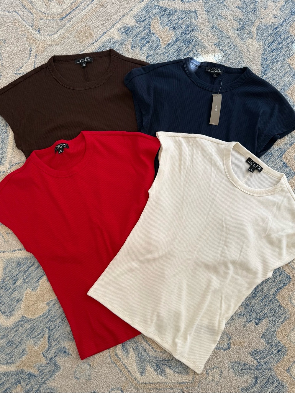 J. Crew Women's Cap -Sleeve Crewneck Top - Red, Navy, Brown, Ivory